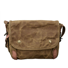 Waxed Canvas Leather Mens Gray Side Bag Khaki Messenger Bag Small Courier Bag For Men - iwalletsmen