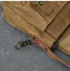 Waxed Canvas Leather Mens Gray Side Bag Khaki Messenger Bag Small Courier Bag For Men - iwalletsmen