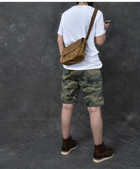 Waxed Canvas Leather Mens Gray Side Bag Khaki Messenger Bag Small Courier Bag For Men - iwalletsmen