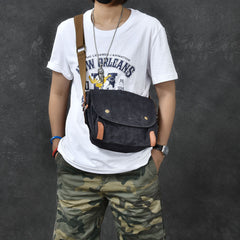 Waxed Canvas Leather Mens Gray Side Bag Khaki Messenger Bag Small Courier Bag For Men - iwalletsmen