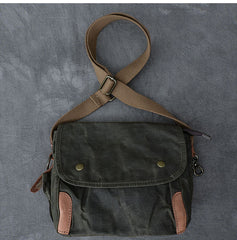 Waxed Canvas Leather Mens Gray Side Bag Khaki Messenger Bag Small Courier Bag For Men - iwalletsmen