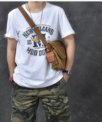 Waxed Canvas Leather Mens Gray Side Bag Khaki Messenger Bag Small Courier Bag For Men - iwalletsmen
