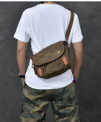 Waxed Canvas Leather Mens Gray Side Bag Khaki Messenger Bag Small Courier Bag For Men - iwalletsmen
