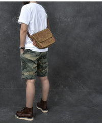 Waxed Canvas Leather Mens Gray Side Bag Khaki Messenger Bag Small Courier Bag For Men - iwalletsmen