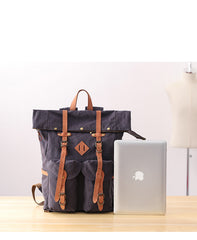 Waxed Canvas Leather Mens Dark Gray Waterproof 15‘’ Large Backpack Travel Backpack Green Hiking Backpack for Men - iwalletsmen