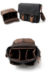 Waxed Canvas Leather Mens Small DSLR Camera Bags Side Bag Messenger Bag Shoulder Bag For Men - iwalletsmen