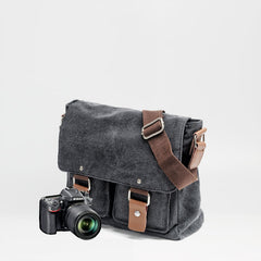 Waxed Canvas Leather Mens Small DSLR Camera Bags Side Bag Messenger Bag Shoulder Bag For Men - iwalletsmen