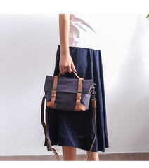 Canvas Leather Mens Womens Small Side Bag Green Courier Bag Messenger Bag for Men - iwalletsmen