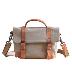 Canvas Leather Mens Womens Small Side Bag Green Courier Bag Messenger Bag for Men - iwalletsmen