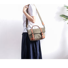 Canvas Leather Mens Womens Small Side Bag Green Courier Bag Messenger Bag for Men - iwalletsmen