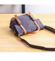 Canvas Leather Mens Womens Small Side Bag Green Courier Bag Messenger Bag for Men - iwalletsmen