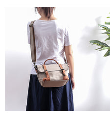 Canvas Leather Mens Womens Small Side Bag Green Courier Bag Messenger Bag for Men - iwalletsmen