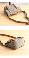 Canvas Leather Mens Womens Small Side Bag Green Courier Bag Messenger Bag for Men - iwalletsmen