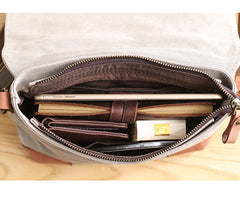 Canvas Leather Mens Womens Small Side Bag Green Courier Bag Messenger Bag for Men - iwalletsmen