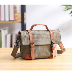 Canvas Leather Mens Womens Small Side Bag Green Courier Bag Messenger Bag for Men - iwalletsmen