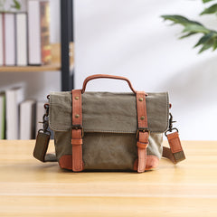 Canvas Leather Mens Womens Small Side Bag Green Courier Bag Messenger Bag for Men - iwalletsmen
