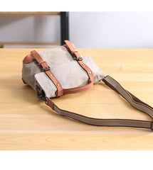 Canvas Leather Mens Womens Small Side Bag Green Courier Bag Messenger Bag for Men - iwalletsmen