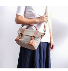 Canvas Leather Mens Womens Small Side Bag Green Courier Bag Messenger Bag for Men - iwalletsmen