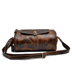 Leather Mens Vintage Brown Side Bag Barrel Messenger Bag Small Bucket Bag For Men - iwalletsmen