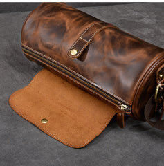 Leather Mens Vintage Brown Side Bag Barrel Messenger Bag Small Bucket Bag For Men - iwalletsmen