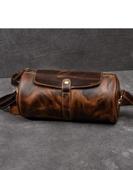 Leather Mens Vintage Brown Side Bag Barrel Messenger Bag Small Bucket Bag For Men - iwalletsmen