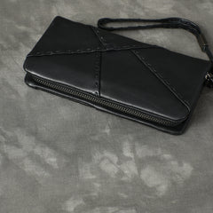 Black Leather Mens Women's Business Clutch Bag Long Wallet For Men - iwalletsmen