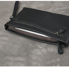 Black Leather Mens Business Clutch Bag Wristlet Clutch Wallet For Men - iwalletsmen