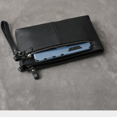 Black Leather Mens Business Clutch Bag Wristlet Clutch Wallet For Men - iwalletsmen
