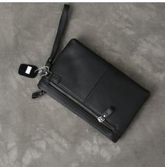 Black Leather Mens Business Clutch Bag Wristlet Clutch Wallet For Men - iwalletsmen