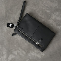 Black Leather Mens Business Clutch Bag Wristlet Clutch Wallet For Men - iwalletsmen