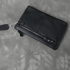 Black Leather Mens Business Clutch Bag Mini Tablet Clutch Wallet For Men - iwalletsmen