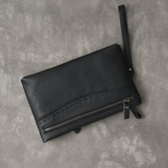 Black Leather Mens Multi Layer Business Clutch Wallet Wristlet Wallet For Men - iwalletsmen
