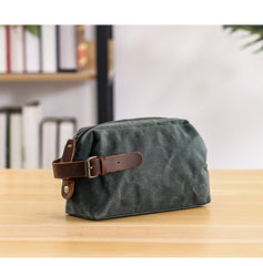 Waxed Canvas Leather Mens Women's Waterproof Cosmetic Bag Clutch Bag Handbag Storage Bag Wash Bag For Men - iwalletsmen