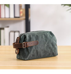 Waxed Canvas Leather Mens Women's Waterproof Cosmetic Bag Clutch Bag Handbag Storage Bag Wash Bag For Men - iwalletsmen