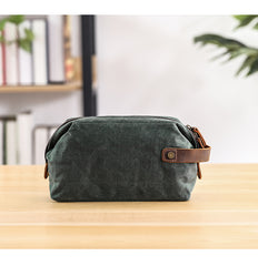 Waxed Canvas Leather Mens Women's Waterproof Cosmetic Bag Clutch Bag Handbag Storage Bag Wash Bag For Men - iwalletsmen