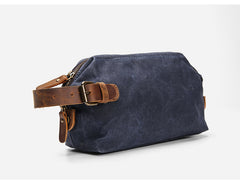 Waxed Canvas Leather Mens Women's Waterproof Cosmetic Bag Clutch Bag Handbag Storage Bag Wash Bag For Men - iwalletsmen