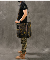 Waxed Canvas Leather Mens Womens 14'' Camouflage Tote Bag Handbag Tote Bag Shoulder Bag Tote Purse For Men - iwalletsmen