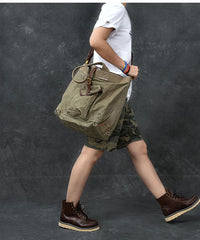 Washed Canvas Leather Mens 15'' Army Green Tote Bag Handbag Tote Bag Light Coffee Shoulder Bag Tote Purse For Men - iwalletsmen