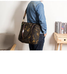 Waxed Canvas Mens Womens Handbag 14'' Tote Bag Camouflage Shoulder Bag Tote Purse For Men - iwalletsmen