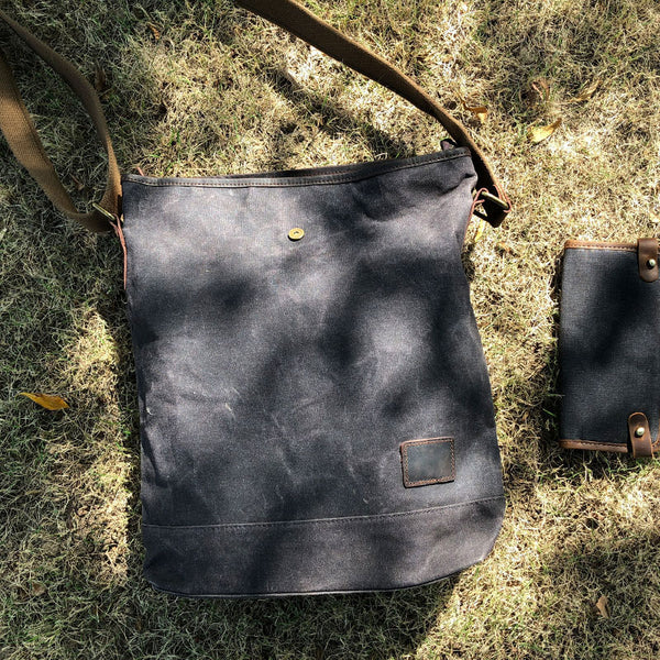 Waxed Canvas Messenger Bag for men Vintage Shoulder Bag for men - iwalletsmen