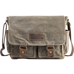 Green waxed cotton messenger bag for laptop