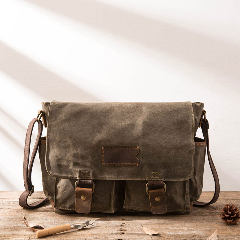 Waxed Canvas Messenger Bags for men Vintage Shoulder Bag for men
