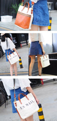 White Leather Canvas Womens Mens Tote Handbag Messenger Bags Shoulder Tote Bag For Men and Women - iwalletsmen
