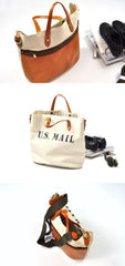 White Leather Canvas Womens Mens Tote Handbag Messenger Bags Shoulder Tote Bag For Men and Women - iwalletsmen