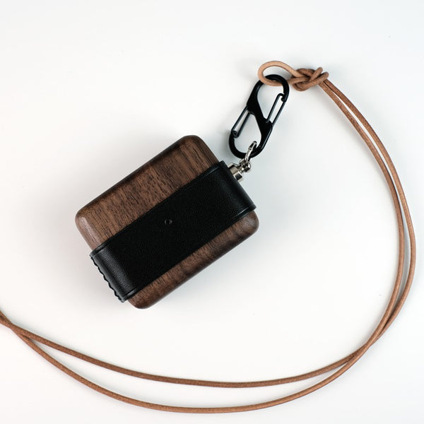 Black Wood Leather AirPods Pro Case with Clip Strap Leather Pro AirPods Case Airpod Case Cover