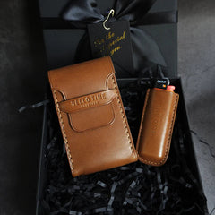 Wooden Coffee Leather 20pcs Slim Cigarette Case Custom Slim Cigarette Holder for Women
