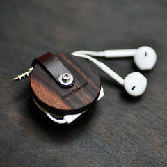 Square Wooden Earphone Holder Headphone Wooden Organizer Rolling Keeper Cable Organizer Gift for audiophile - iwalletsmen