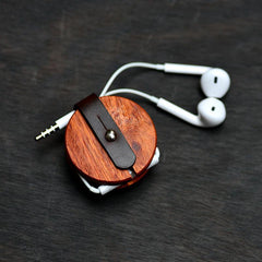 Round Wooden Earphone Holder Headphone Wooden Organizer Rolling Keeper Cable Organizer Gift for audiophile - iwalletsmen