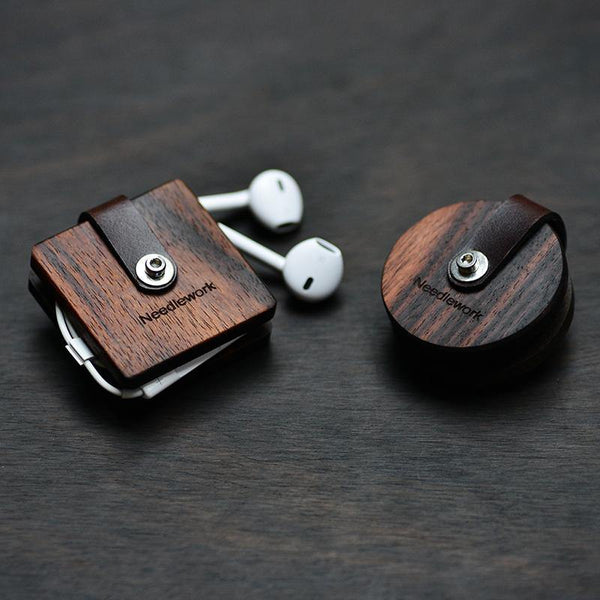 Wooden Earphone Holder Headphone Wooden Organizer Rolling Keeper Cable Organizer Gift for audiophile - iwalletsmen