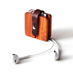 Square Wooden Earphone Holder Headphone Wooden Organizer Rolling Keeper Cable Organizer Gift for audiophile - iwalletsmen